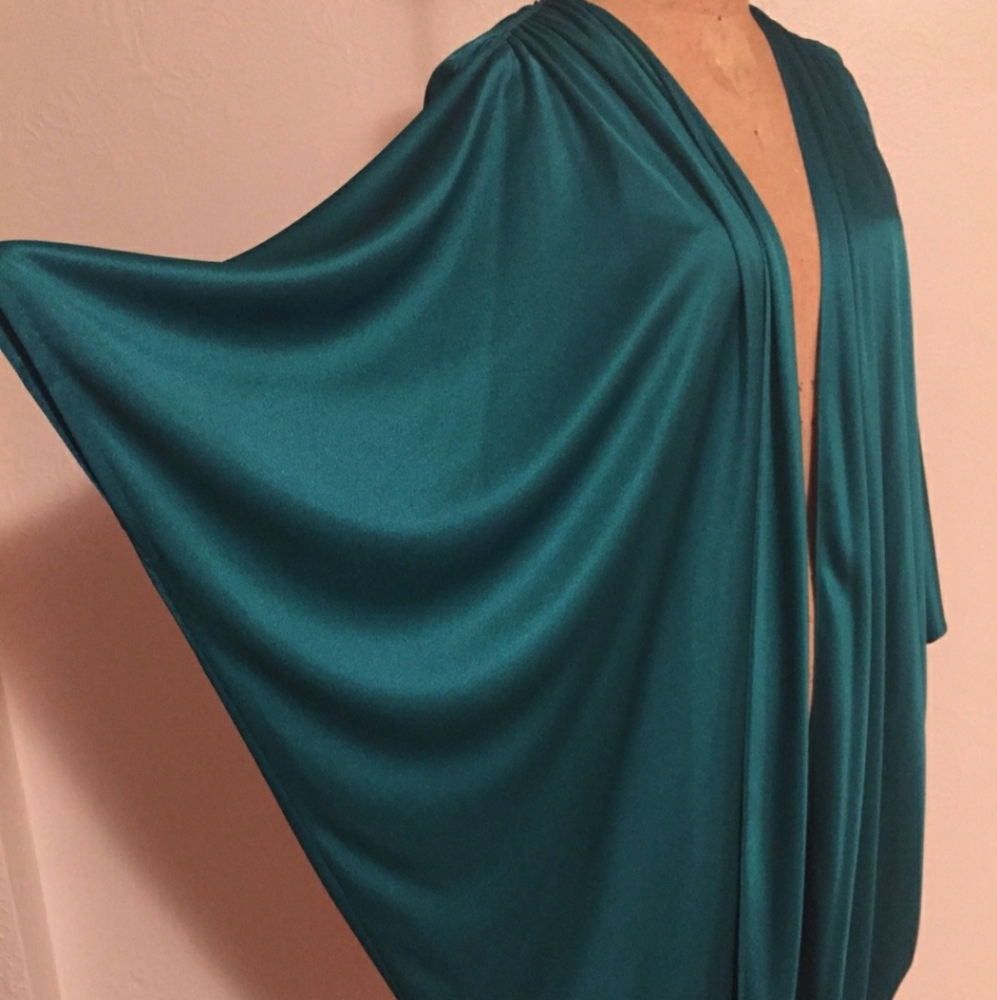 Emerald Green Polyester Jersey Vintage Long Disco